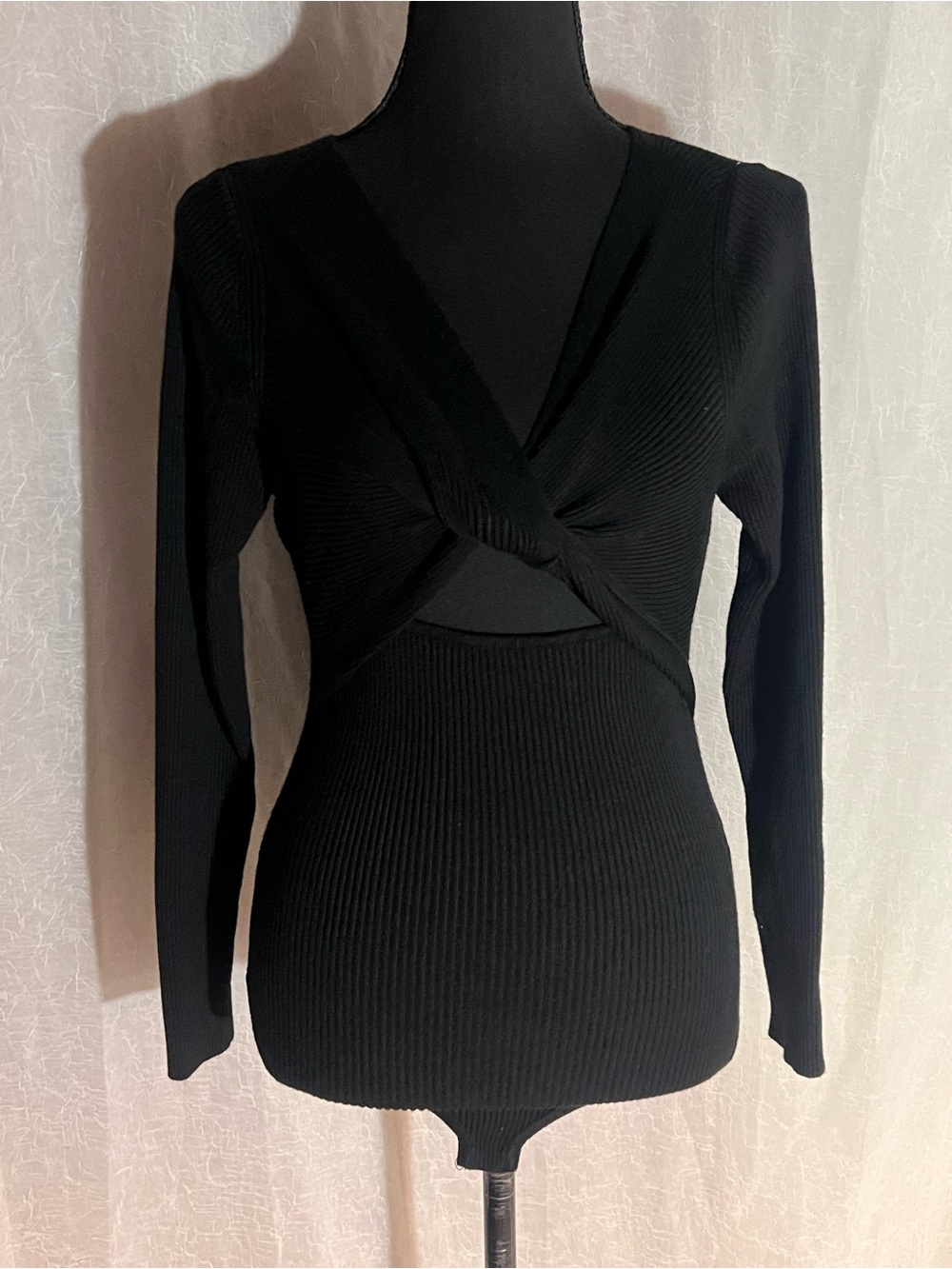House of Harlow 1960 Black Twisted Cutout Ribbed Bodysuit